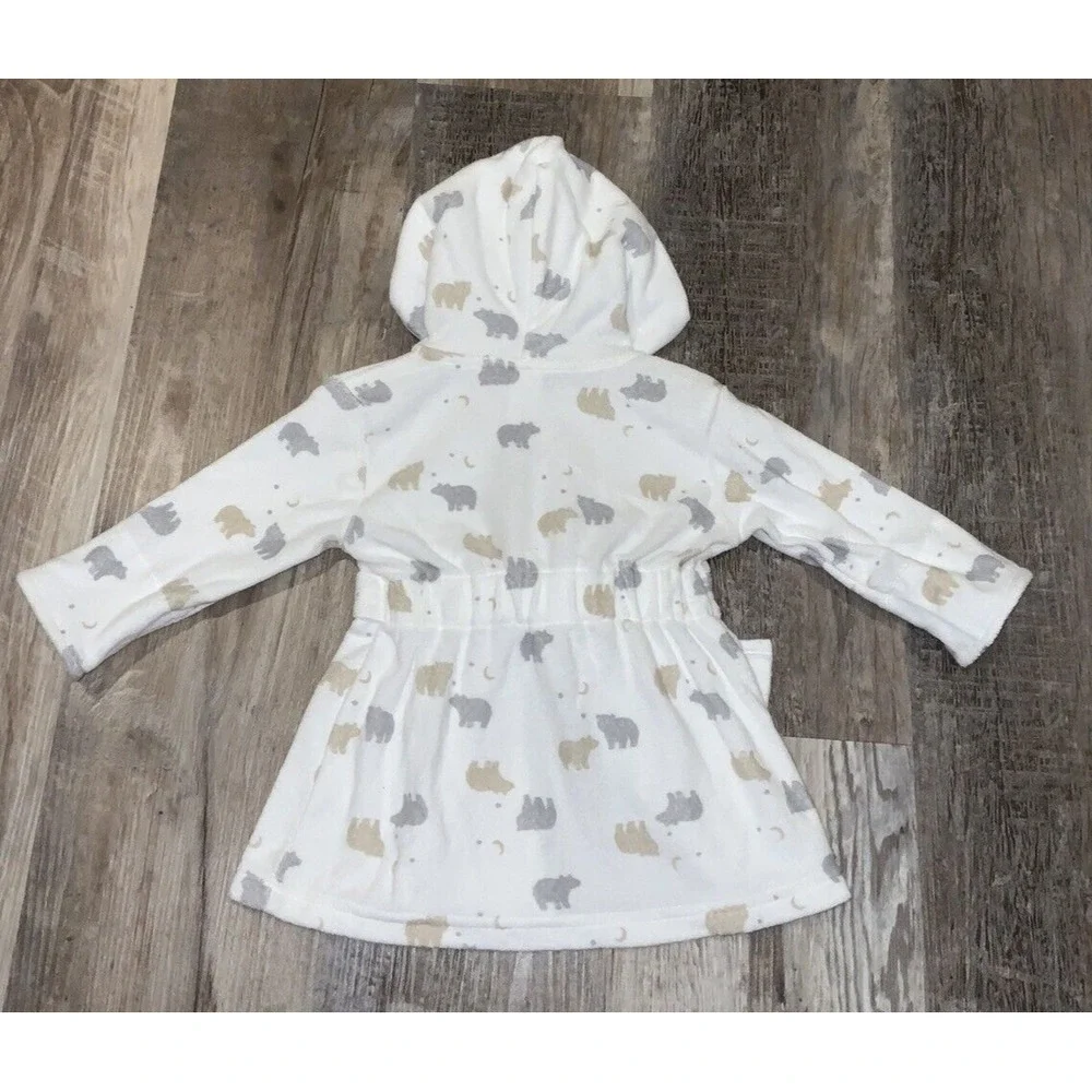 Just One You‎ by Carter's Baby White Bear Print Bath Robe Tie Waist  Size 0-9M